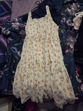 SHEIN Cream Midi Dress with Rust Floral Print